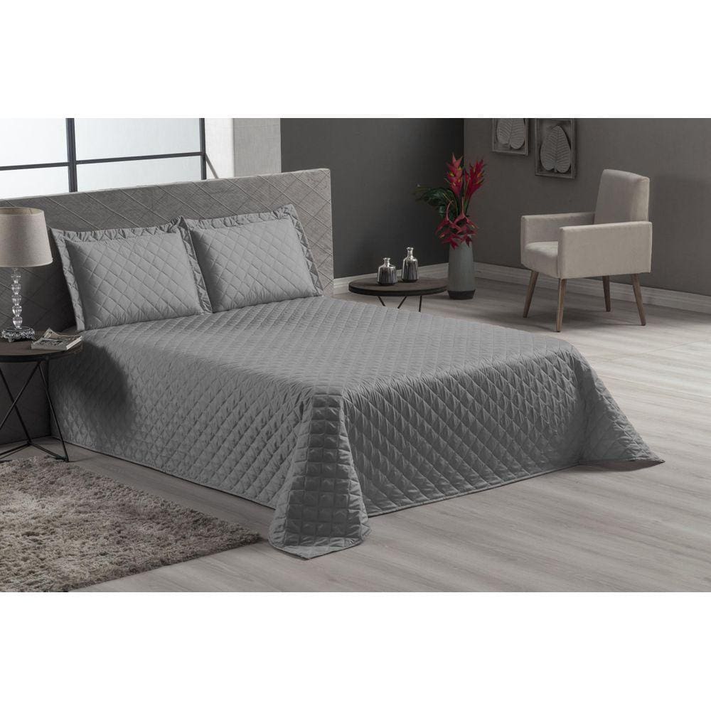 Cobre Leito Para Cama Casal Queen 4 Peças Matelado Cinza