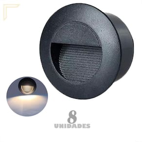 Kit 8 Balizador Parede Embutido Preto Redondo Led 3000K