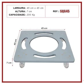 Base Suporte De Alumínio Quadrado Com Rodízios Gel Vaso 45Cm