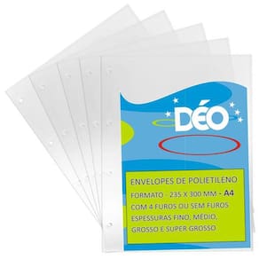 Envelope Plastico Grosso Transparente 4 furos -100 unidades