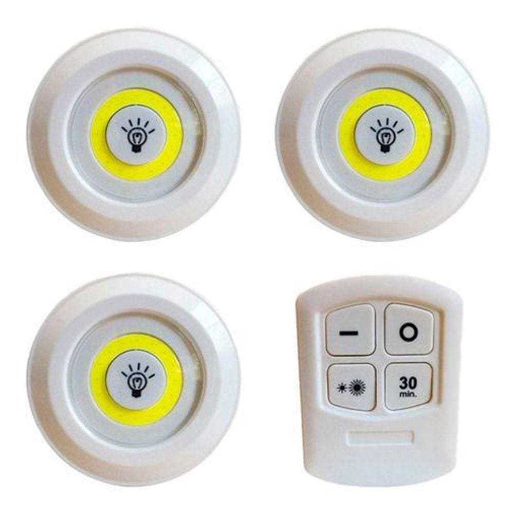 Kit 3 Lampada Luminaria Led Spot Sem Fio Controle Remoto