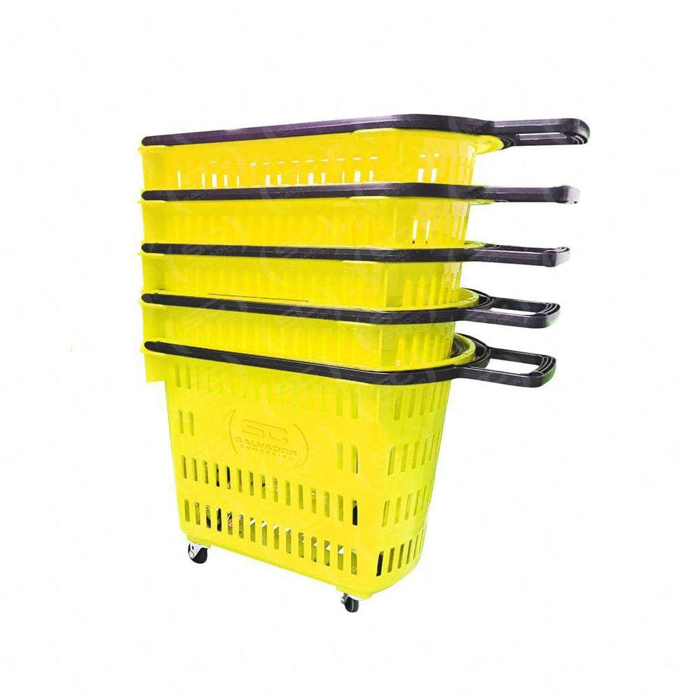 5 Cestos Grande Com Rodízio 30 Litros Amarelo Supermercado