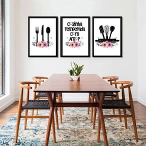 Kit Quadro Decorativo Cozinha Temperada Com Amor 45X34 3 Pçs