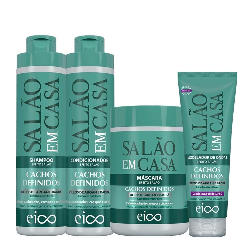 Eico Salão Em Casa Cachos Definidos Ondas 800Ml 4 Produtos