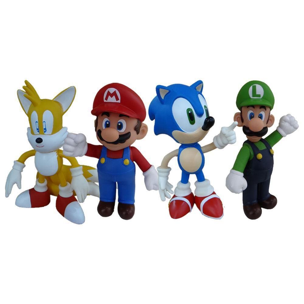 Sonic Tails Super Mario Luigi - 4 Bonecos Grandes