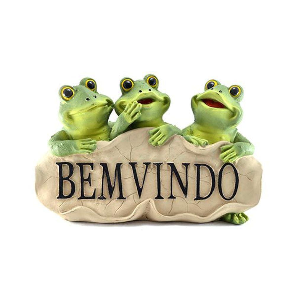 Sapo Trio Bem Vindo Jardim Decoração Resina Resiste Ao Tempo