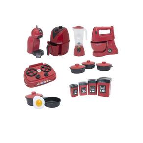 Kit Cozinha Infantil Completa Brinquedo Menino Vermelho 16Pç