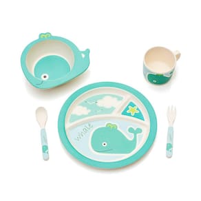 Kit alimentação infantil fibra de bambu estampa baleia