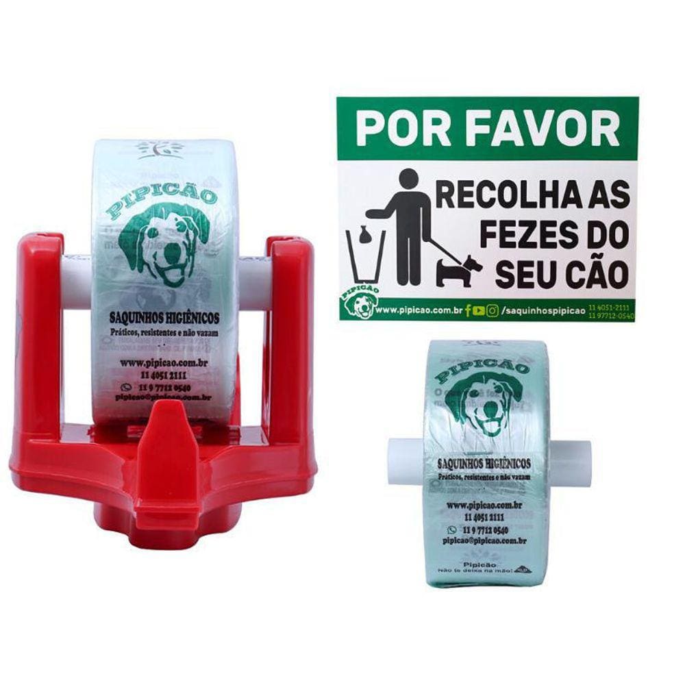 Kit 01 Suporte Parede Com 02 Rolos De Saquinhos E Placa