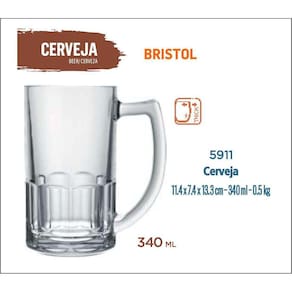 24 Canecas De Vidro Bristol 340Ml - Chope Cerveja