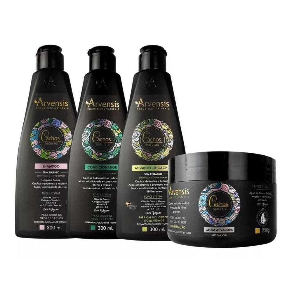 Kit Arvensis Crespos Shampoo Cond. Ativador Geleia Suave