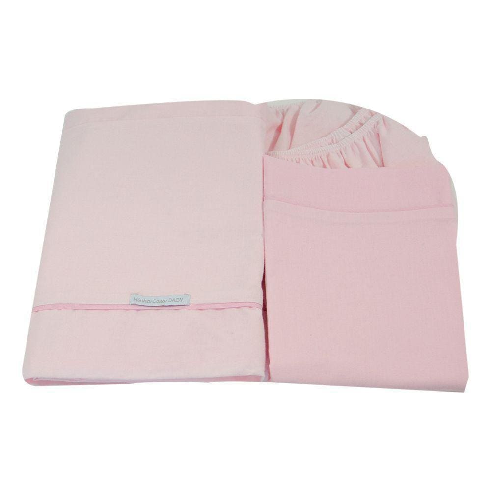 Jogo de Lençol De Mini Cama 160 Fios Rosa