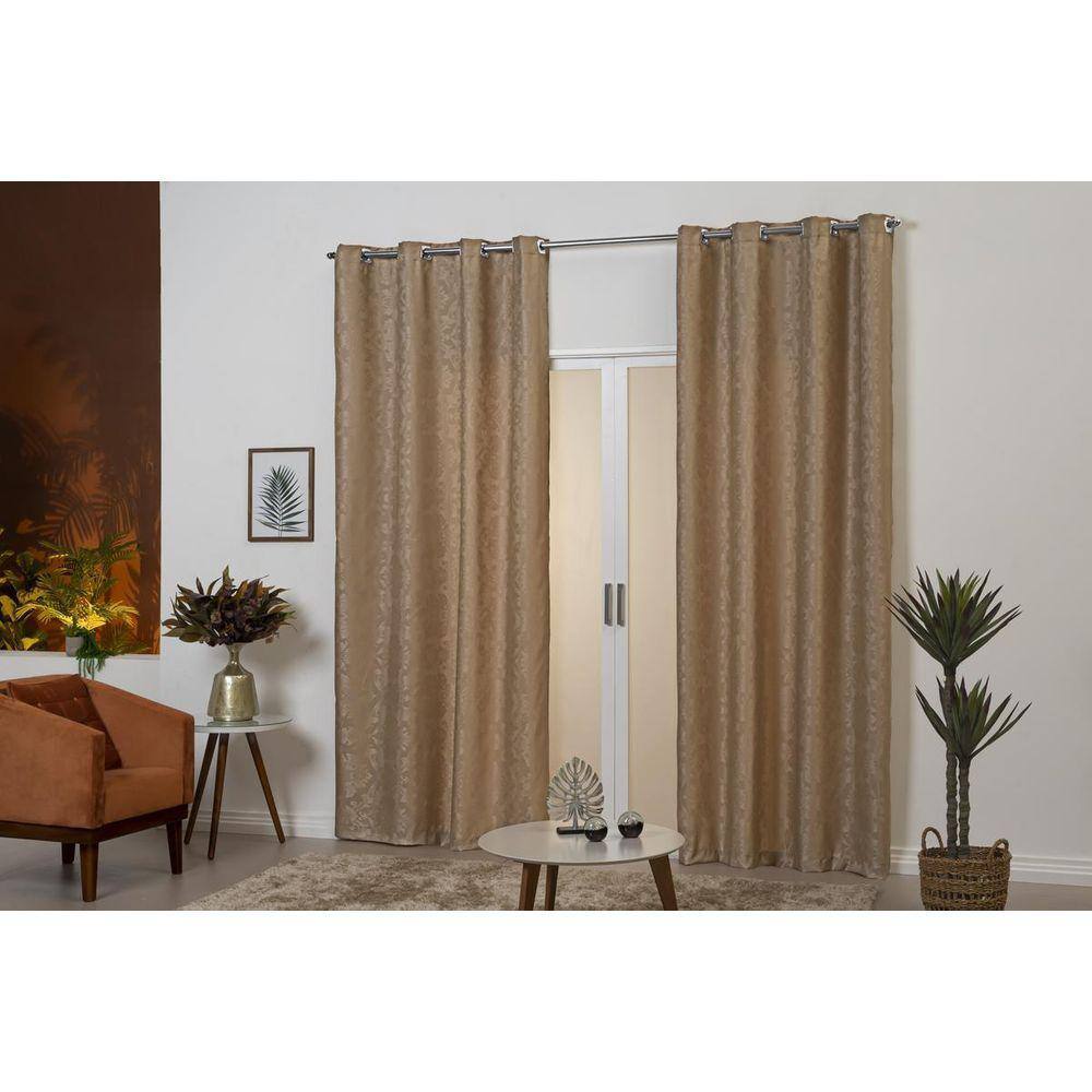 Cortina Jacquard 4M X 2,50M Avelã Sala Quarto Cozinha