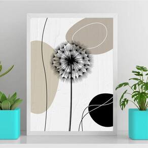 Quadro Dente De Leão - Abstrato 45X34Cm - Com Vidro Branca