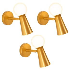 Kit 3 Arandelas Luminária Parede Globo Articulada Dourado