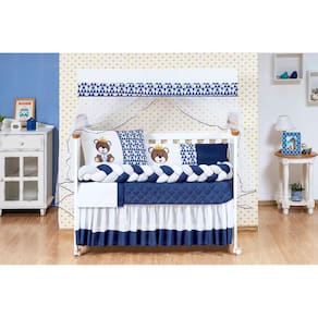 Kit Trança Jogo De Berço Urso 11 Peças Menino Azul Marinho