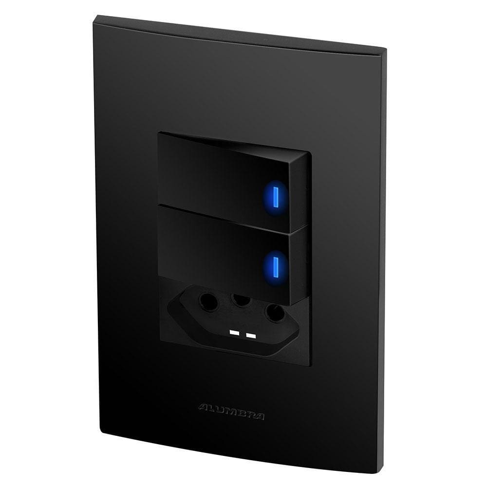 2 Interruptores Led + 1 Tomada 10A - Inova Preto Fosco