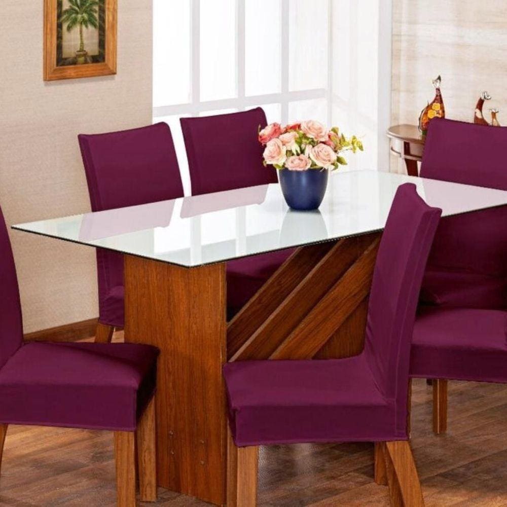 Kit 8 Capas P Cadeira De Jantar Elástica Malha Gel - Vinho