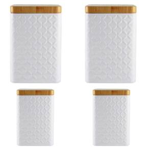 Kit 4 Latas Porta Mantimento Tampa Bambu Açúcar E Café