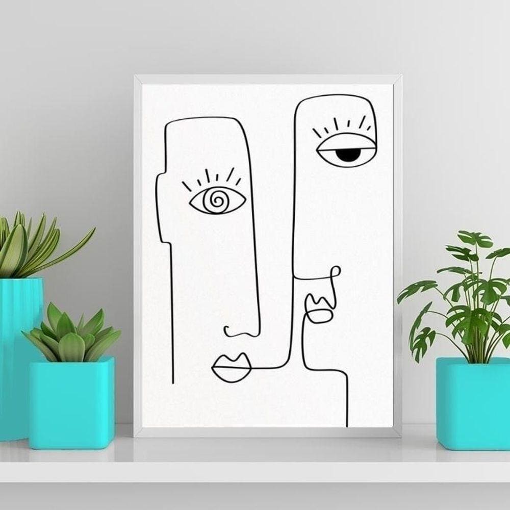 Quadro Decorativo Minimalista One Line 45X34Cm - Vidro Branca