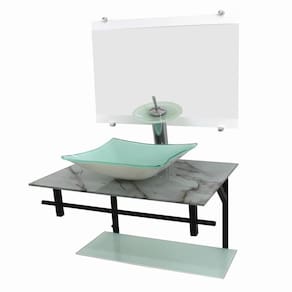 Gabinete De Vidro 70Cm Cuba Quadrada - Mármore Branco