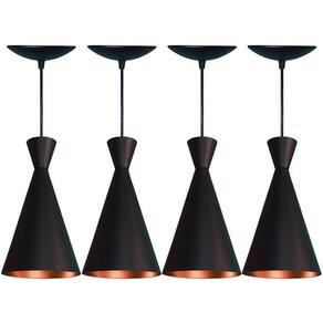 Kit 4 Lustres Pendente Cone Estilo Dixon Preto Fosco/Cobre