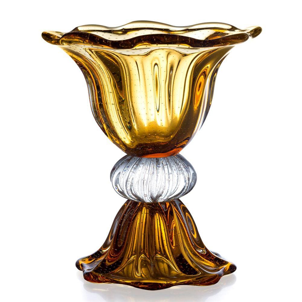 Vaso Em Cristal Murano Âmbar Assinado São Marcos
