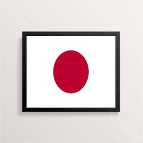 Quadro Decorativo Bandeira Japão 45X34Cm Vidro Moldura Preta