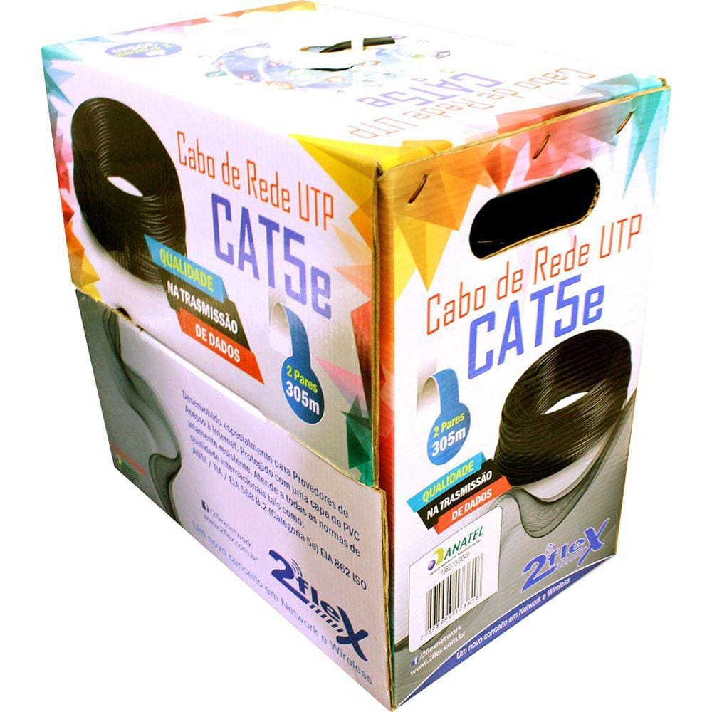 Cabo De Rede Cat5E 2 Pares 2Flex Preto