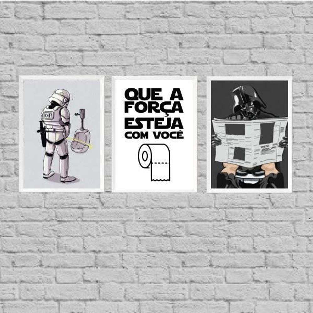 Kit 3 Quadros Banheiro Divertido 24X18Cm - Com Vidro