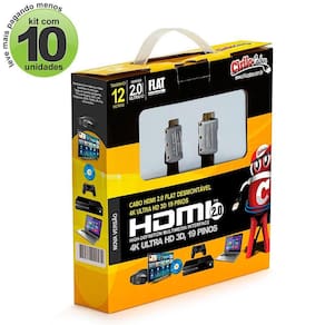 Cabos Hdmi 2.0 Flat Desmontável - 12 Mts Kit Com 10