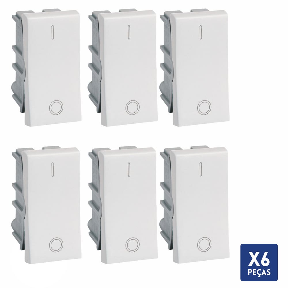 Kit 6 Interruptor Bip Branco 10A Simples Legrand Pial Plus
