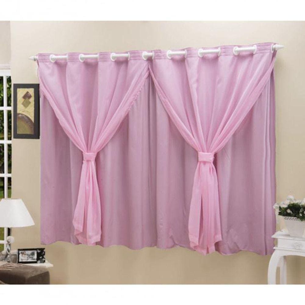 Cortina Blackout Pvc Com Tecido Voil 2,80 M X 1,80 M Rosa