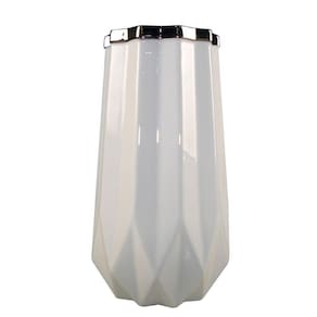 Vaso De Cerâmica Branco Com Borda Prata 14,5X26CM