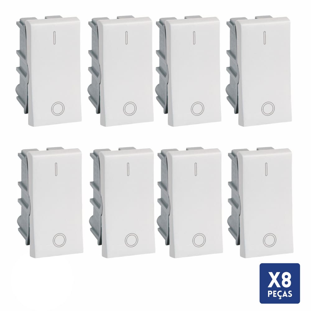 Kit 8 Interruptor Bip Branco 10A Simples Legrand Pial Plus