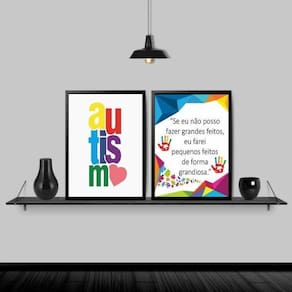 Kit 2 Quadros Frase Reflexão Autismo 33X24Cm - Com Vidro