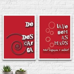 Kit 2 Quadros Lembretes Para Banheiro 45X34Cm Branca