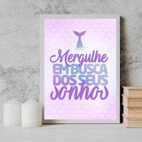 Quadro Sereia Busque Seus Sonhos 45X34Cm Branca