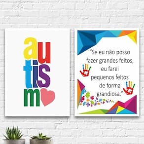 Kit 2 Quadros Frase Reflexão Autismo 33X24Cm