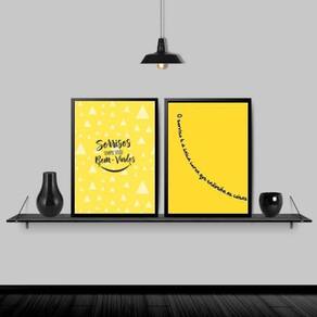Kit 2 Quadros Dentista Sorriso Amarelo 45X34Cm - Com Vidro