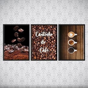Kit 3 Quadros Cantinho Do Café Grãos 45X34Cm - Com Vidro
