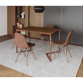 Mesa Jantar Industrial Retangular Amêndoa 120x75 Base V Cobre com 4 Cadeiras Estofada Caramelo Madei