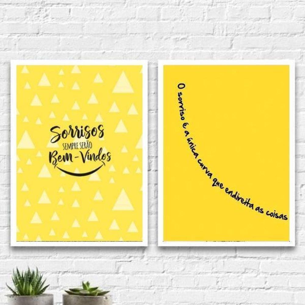 Kit 2 Quadros Dentista Sorriso Amarelo 33X24Cm