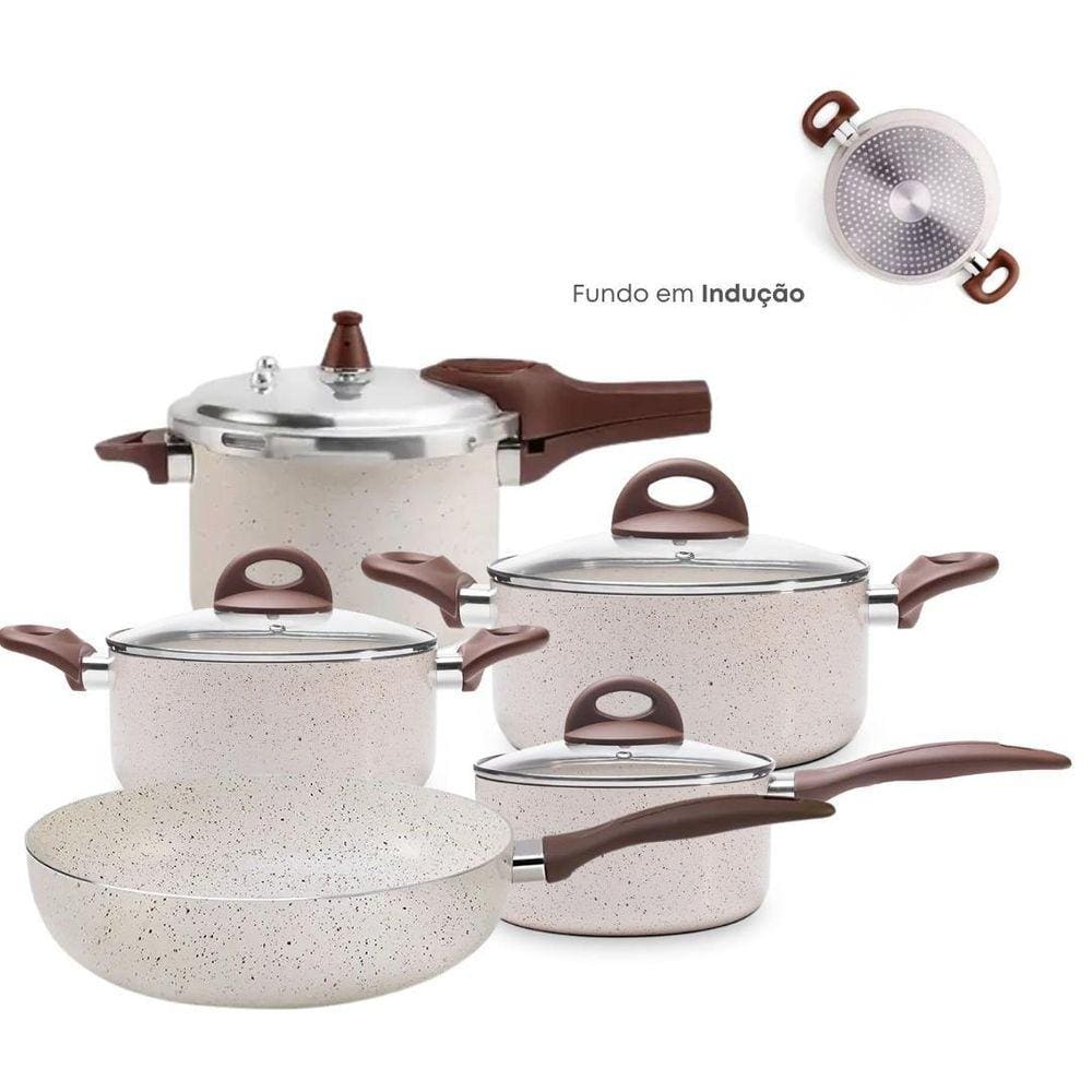 Jogo De Panelas Antiaderente Cerâmica Vanilla Indução 5 Pçs
