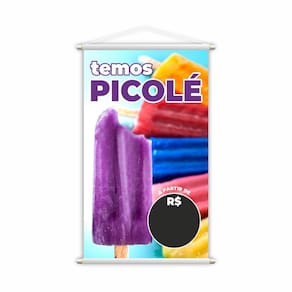Banner Temos Picolé Colorido Preço Fundo Preto Grande