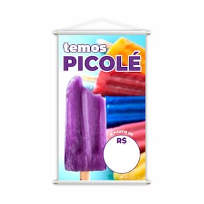 Banner Temos Picolé Colorido Preço Fundo Branco 60x40cm
