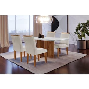 Conjunto Sala de Jantar Mesa Tampo em MDF 4 Cadeiras Rufato Off White/Imbuia