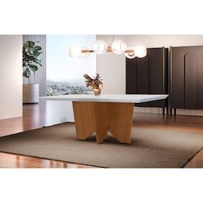 Mesa para Sala de Jantar Canto Reto Tampo em MDF Nancy Rufato Off White/Imbuia