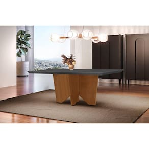 Mesa para Sala de Jantar Canto Reto Tampo em MDF Nancy Rufato Grafite/Imbuia