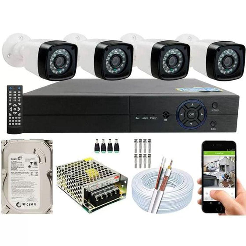 Kit Cftv 4 Câmeras Segurança 2mp 1080p 20m Dvr Full Hd 4 Ch